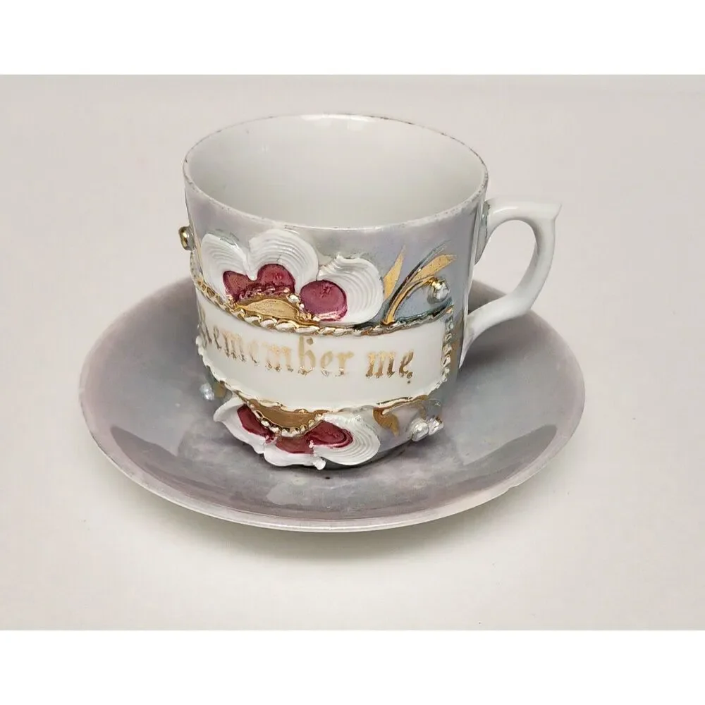 Germany Porcelain Friendship Mug Remember Me Raised Flower Vintage